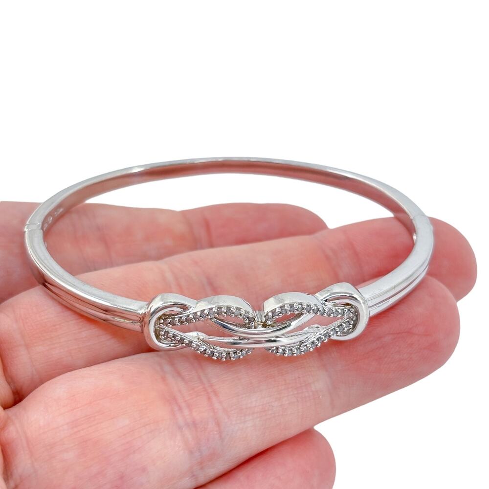 Sterling Silver 925 Diamond 0.48ctw Double Knot Bangle Bracelet | 6.75"